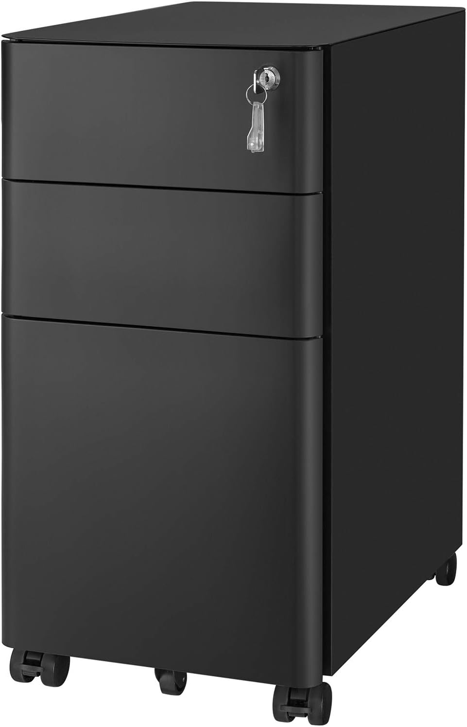 SONGMICS File Cabinet , Steel Filing Cabinet with 3 Drawer, Mobile Pedestal Cabinet Under Desk, with Lock, Fully Assembled Except Casters, Black UOFC030B01
