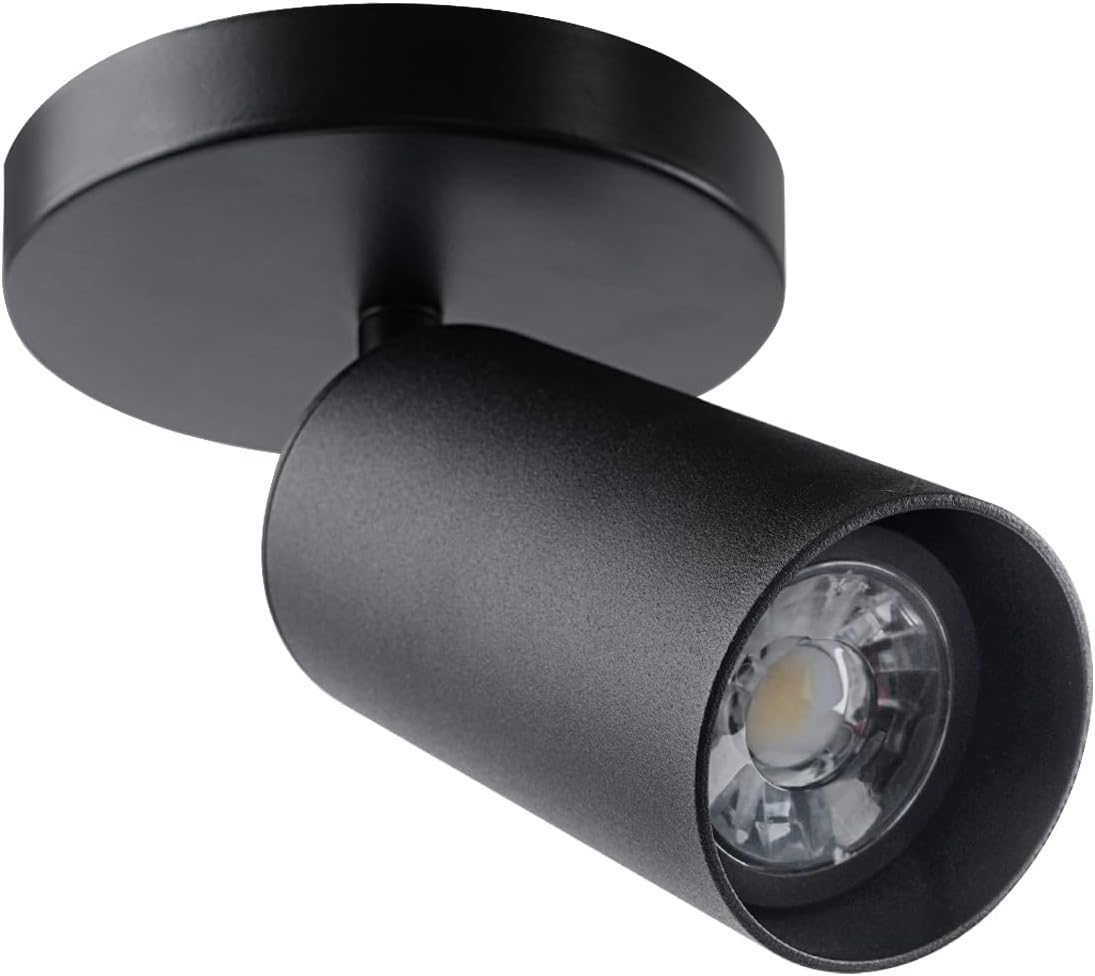 Lustaled GU10 Modern Ceiling Spotlight,12CM Base Monopoint Spot Light with 6W Daylight 6000K GU10 Bulb, Adjustable Heads 180&deg; Directional Tiltable Wall Mount Accent Uplight for Art Painting