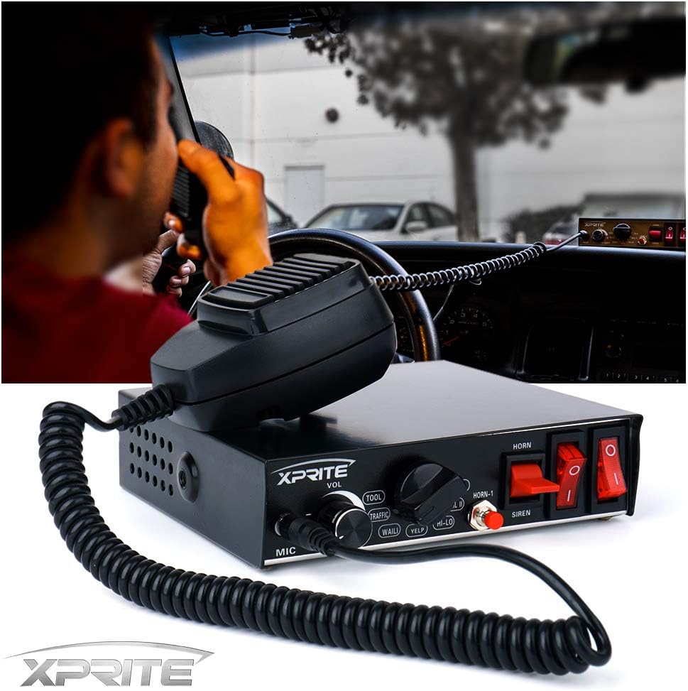 Xprite 200 Watt 8 Tones Emergency Warning Siren PA System Kit w/Handheld Microphone & Light Control Switches (Speaker Not Included) Pack of 2