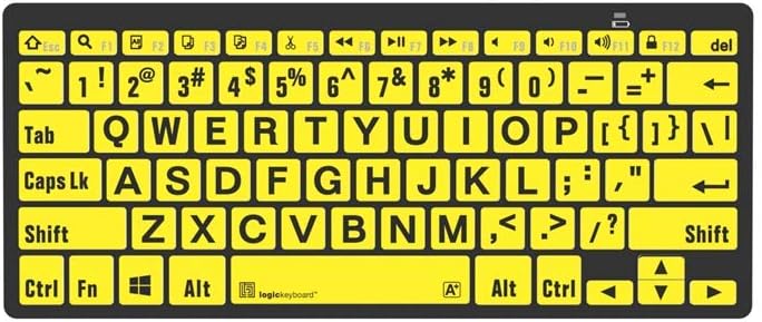 Logickeyboard LargePrint Black on Yellow - PC Bluetooth Mini Keyboard; Part # LKB-LPBY-BTPC-US