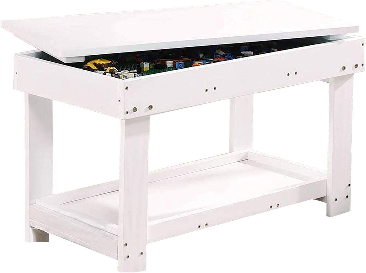YouHi Kids Activity Table with Board and Storage for Bricks Activity Play Table (White Double Table)