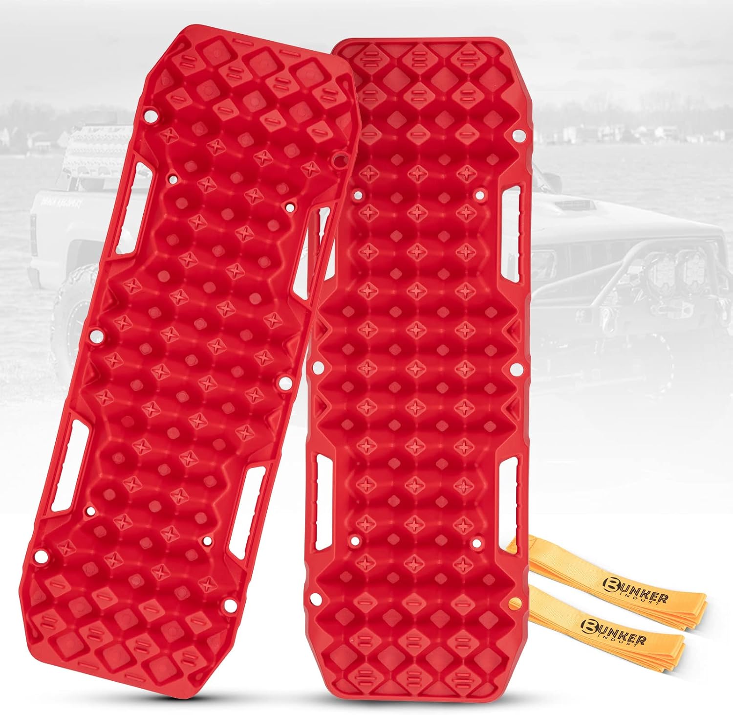 BUNKER INDUST Off-Road Traction Boards, Pair Recovery Tracks Traction Mat for 4WD Jeep Mud, Sand, Snow Traction Pads-Black Emergency Tire Traction Device Pack of 2