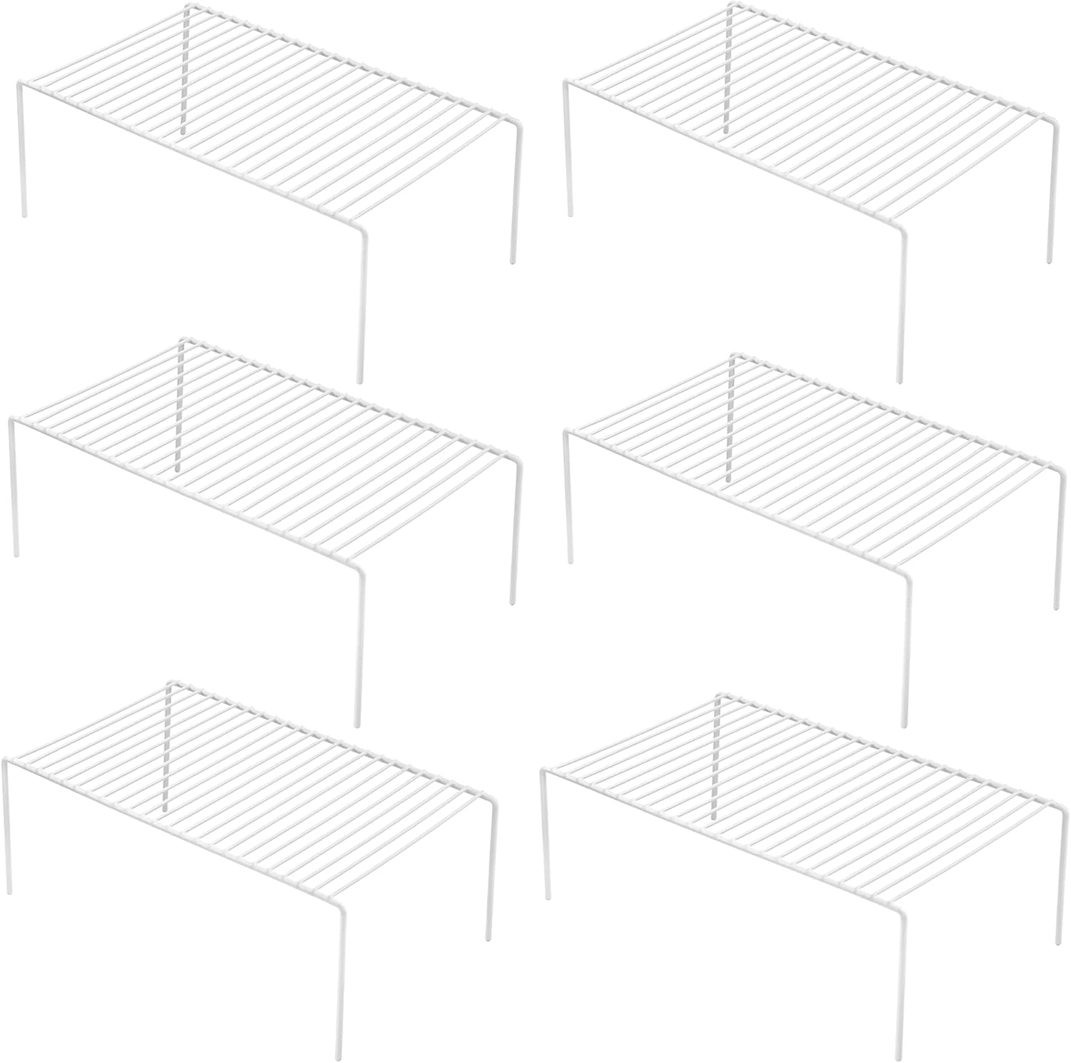 iPEGTOP 6 Pack Large (15.7 x 9.4 Inch) Freezer Cabinet Storage Shelf Rack, Rustproof Stainless Steel Kitchen Organizer Space Saver for Fridge Pantry Shelves Countertops - White Pack of 2