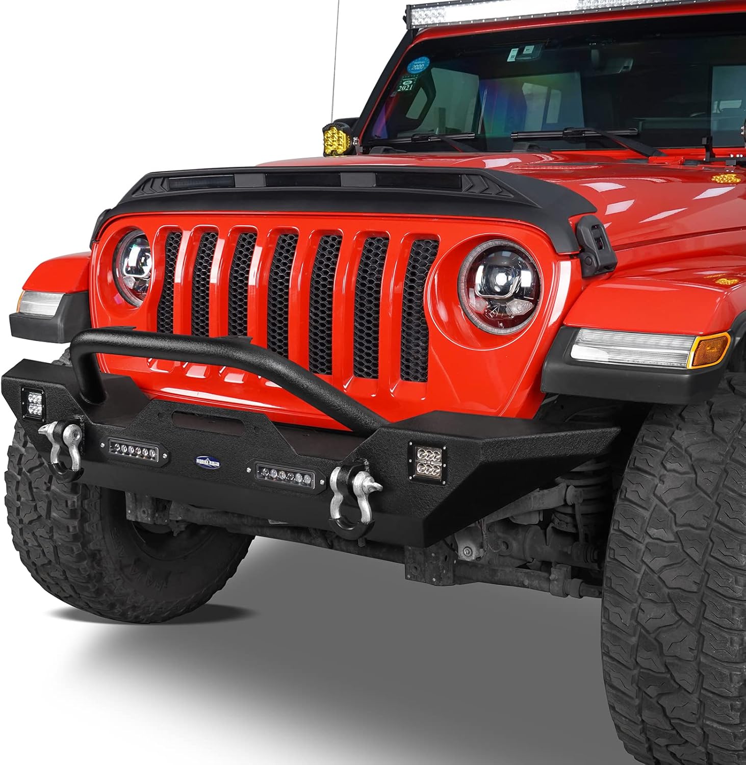 Hooke Road Gladiator JT/JL Steel Front Winch Bumper w/Accent Lighting Compatible with Jeep Gladiator JT & JL 2018 2019 2020 2021 2022