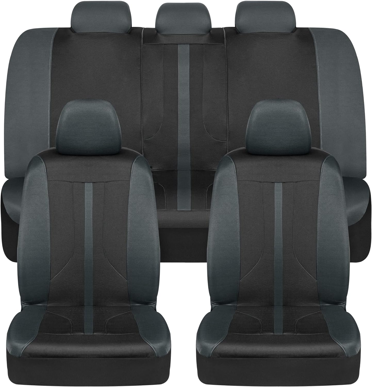 Motor Trend OmniFit Car Seat Covers, Full Set in Gray & Black &ndash; Two-Tone Front Seat Covers with Hooded Split Bench Seat Cover, Sporty Seat Protectors, Interior Covers for Auto Truck Van SUV