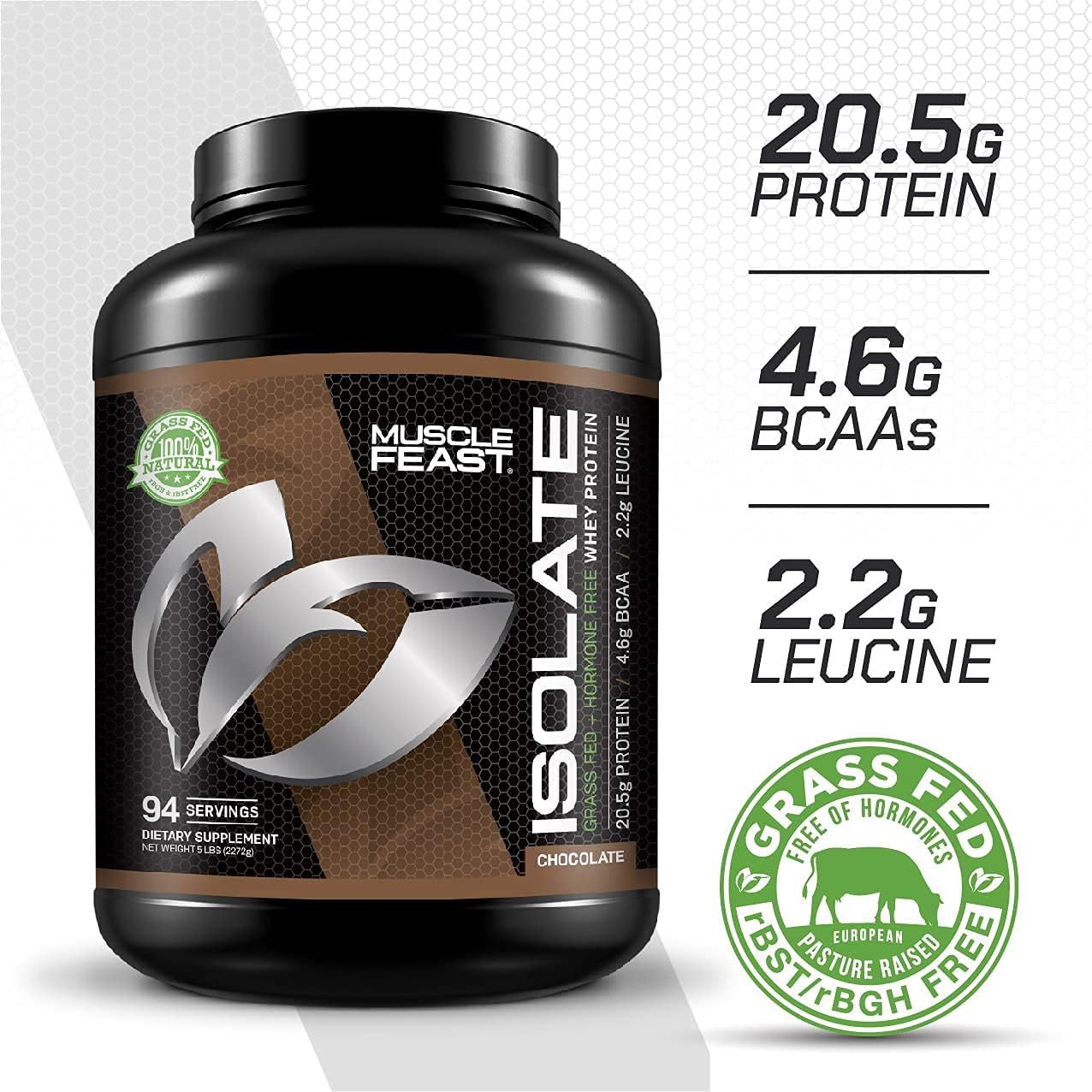 Muscle Feast Grass-Fed Whey Protein Isolate, All Natural Hormone Free Pasture Raised, Chocolate, 2lb Pack of 2