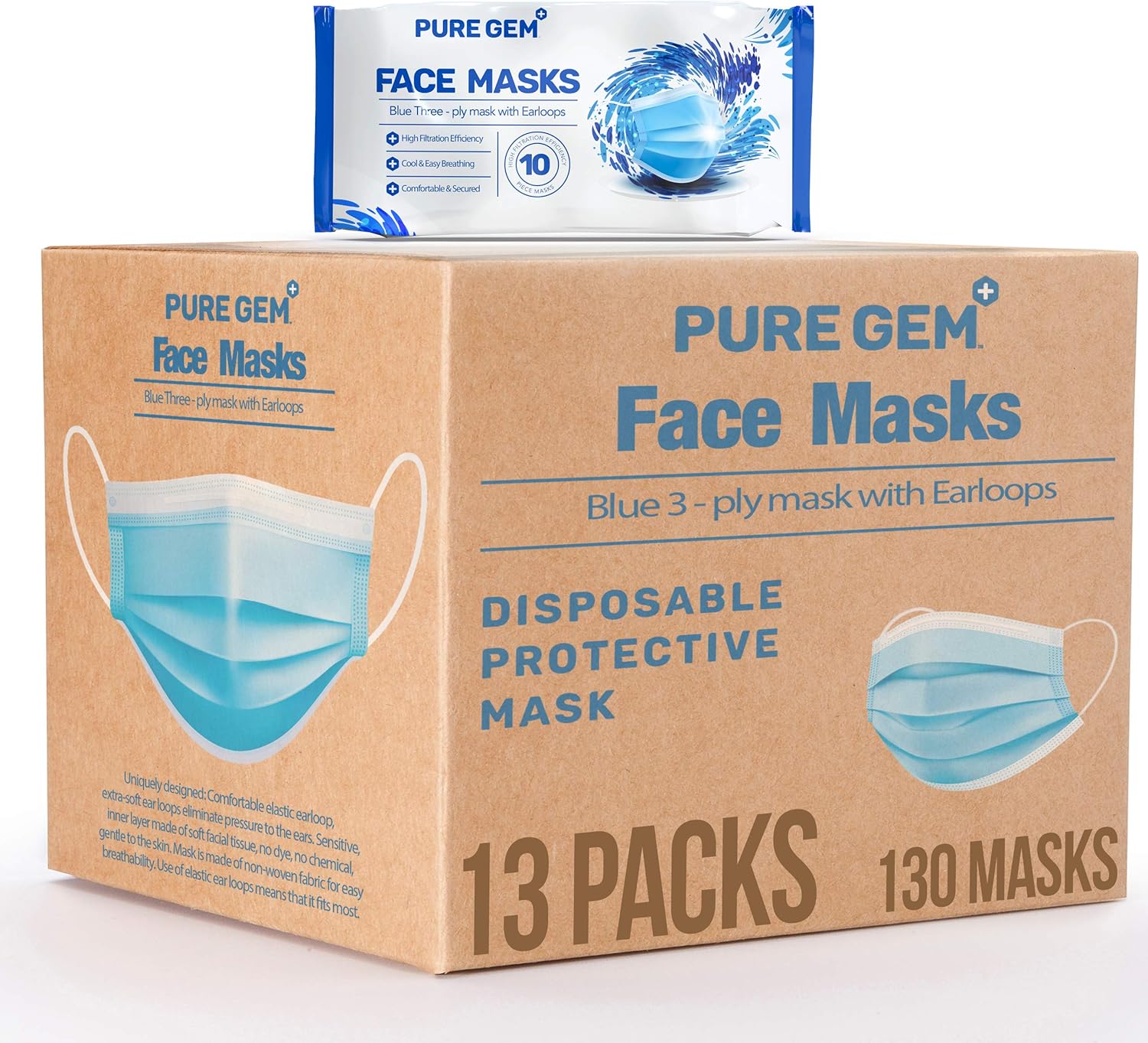 Premium Pack of 500 (50 x 10 Masks) Single Use Disposable Face Mask, Soft on Skin, Bulk Pack 3-Ply Masks Facial Cover with Elastic Earloops For Home, Office, School, and Outdoors (Pack of 500 Masks)