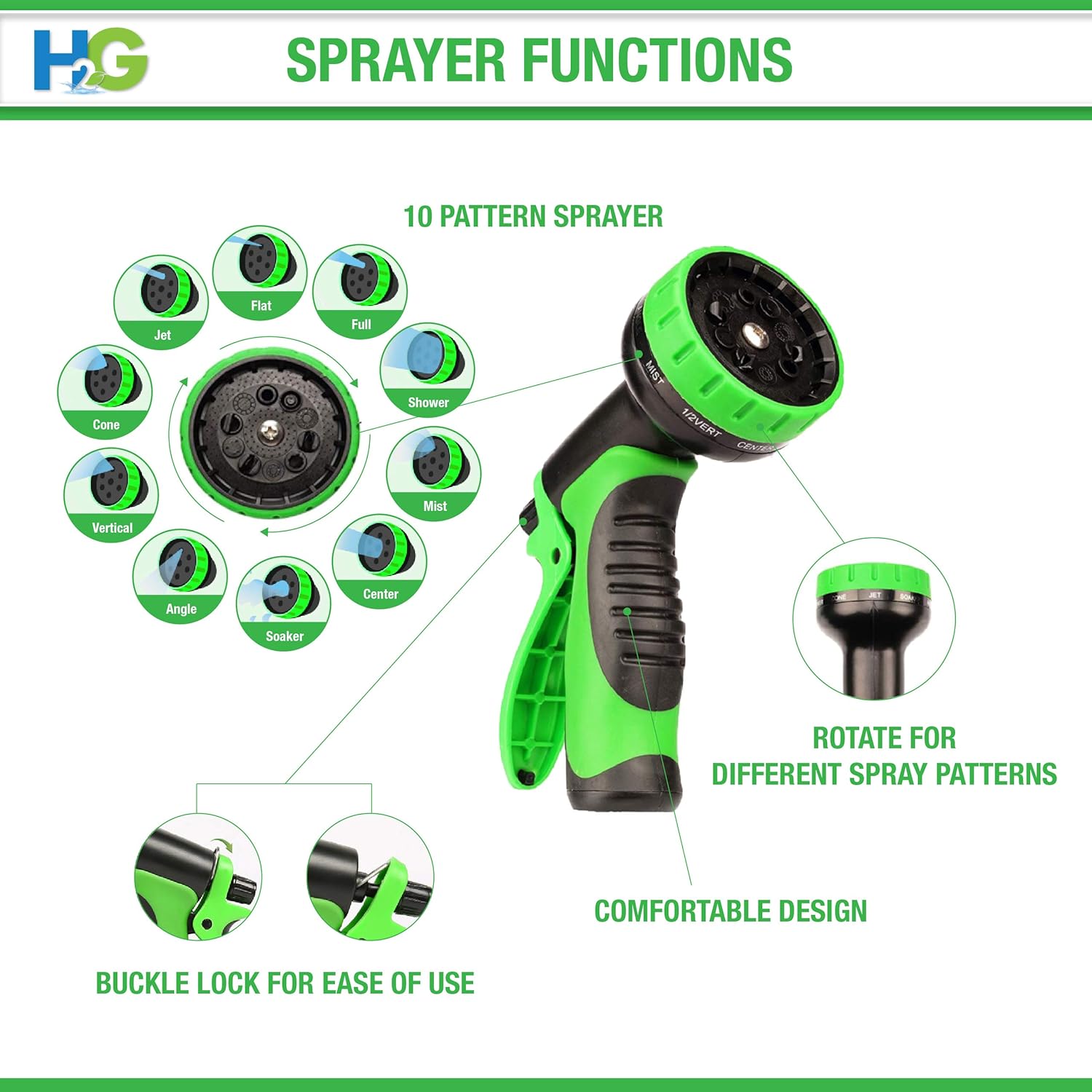 H₂G Collapsible Garden Hose 75ft | Superior Strength Expanding Lightweight Water Shrink Hose 75 ft | Expandable Non Kink Flexible Black Shrinking Flex Hose | 3/4 Brass Connectors | 10 Mode Sprayer Pack of 2