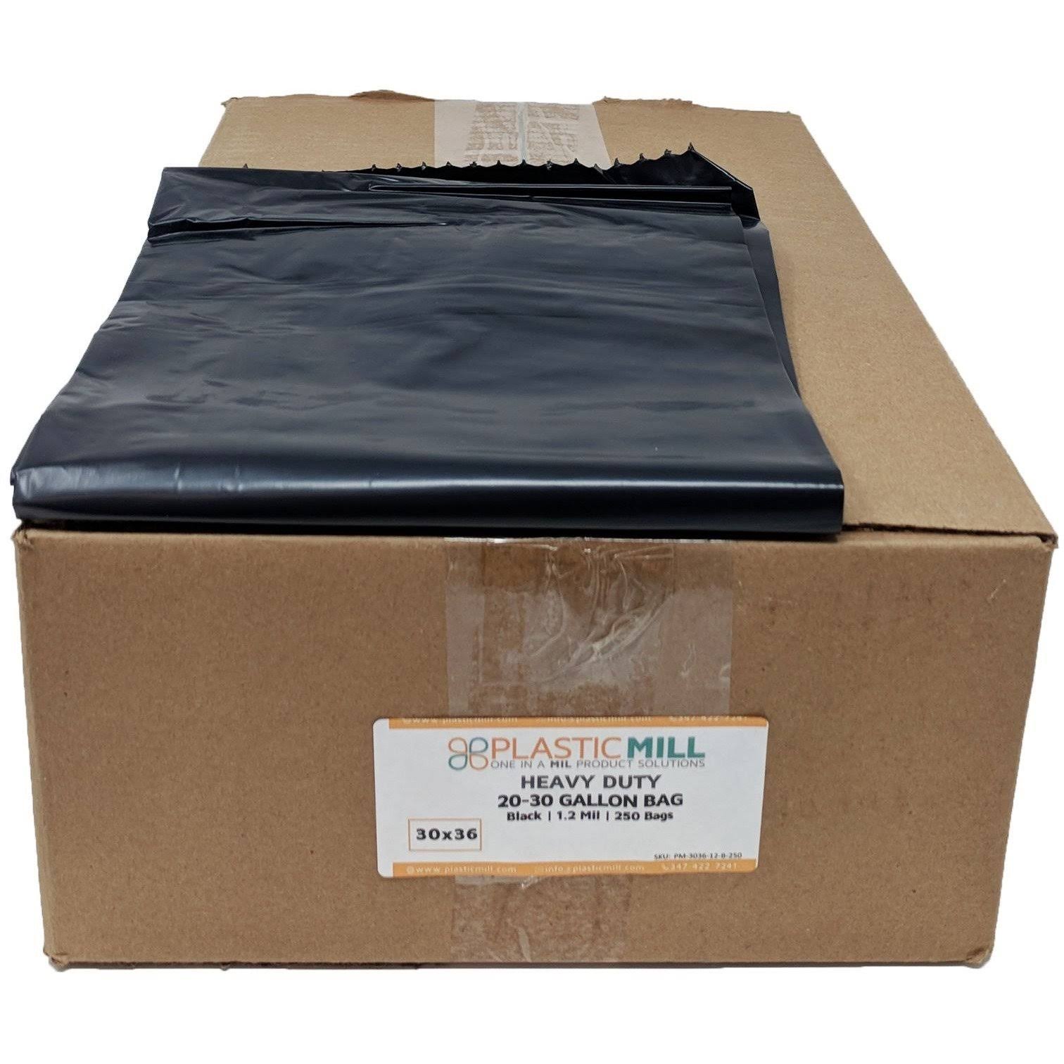 PlasticMill 20-30 Gallon, Black, 1.2 mil, 30x36, 250 Bags/Case, Garbage BAGS.