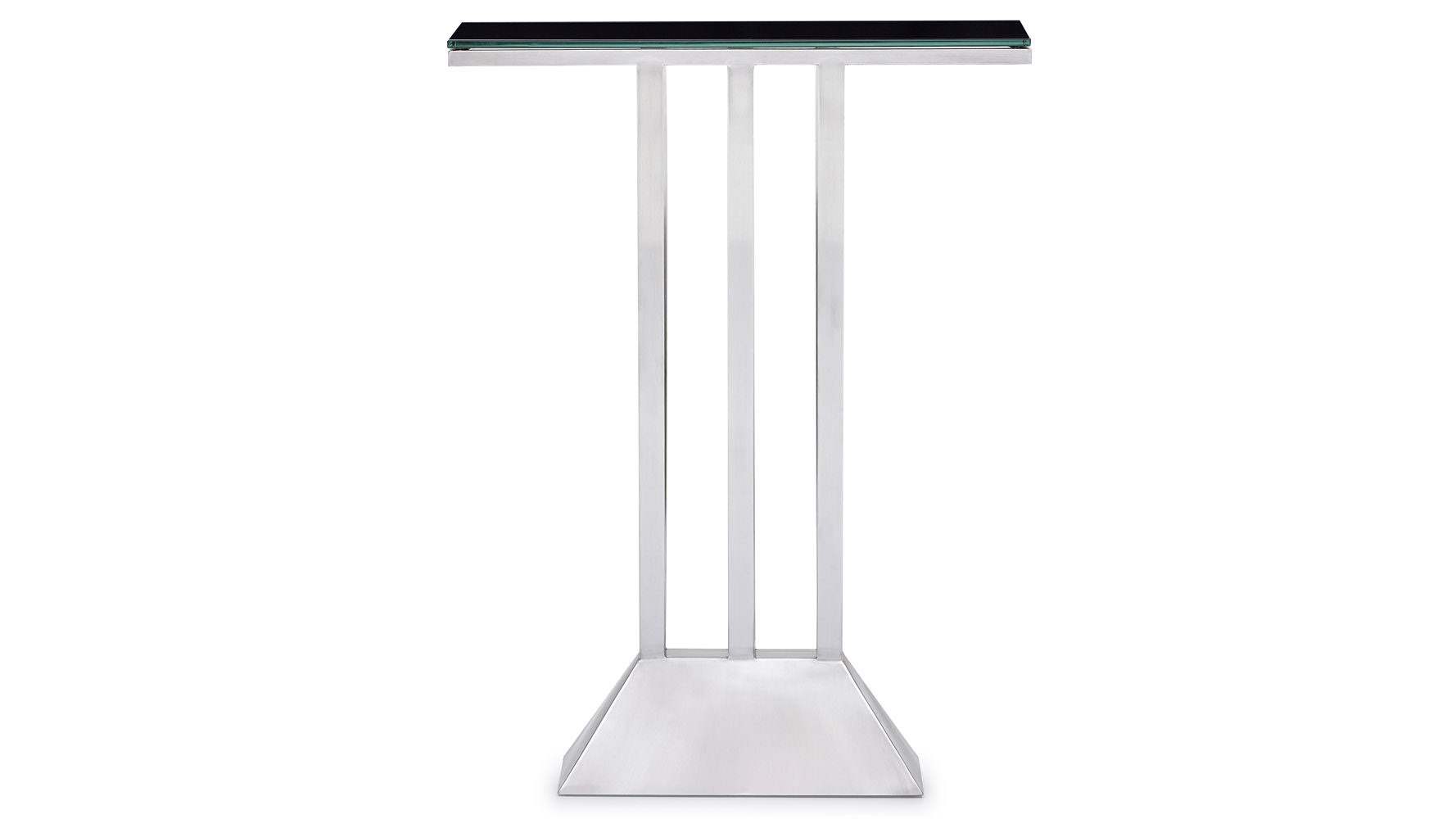 Modern Victoria Console Stand - Black Opaque Glass with Brushed Stainless Steel Base