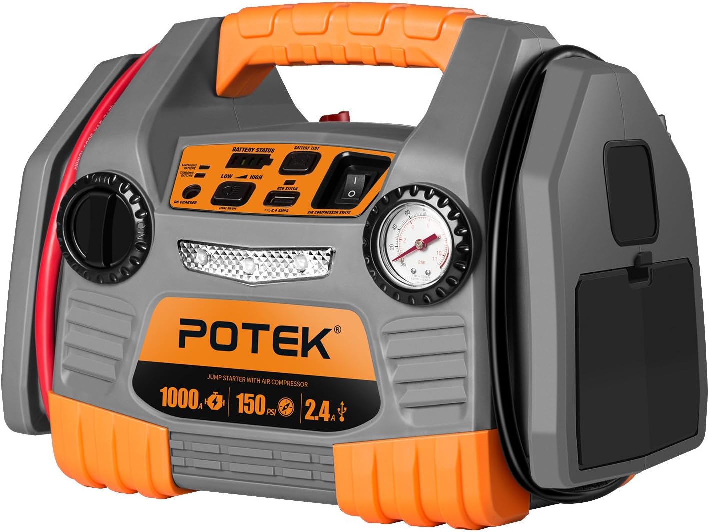 POTEK Jump Starter Source with 150 PSI Tire Inflator/Air compressor,900 Peak Amps Power Station with 2.4A USB Port Pack of 2