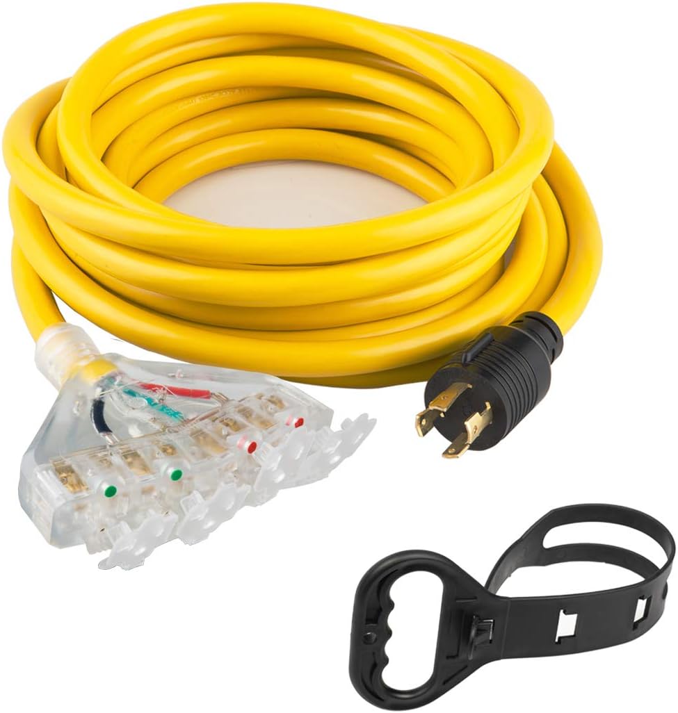 Yodotek 1.5Ft Generator Cord with Surge Protector Breaker,Heavy Duty Generator Locking Cord,NEMA L14-30P/Four 5-20R,4 Prong 10 Gauge Flexible Cable,Power Extension Cord, 30Amp 7500 Watts Pack of 2