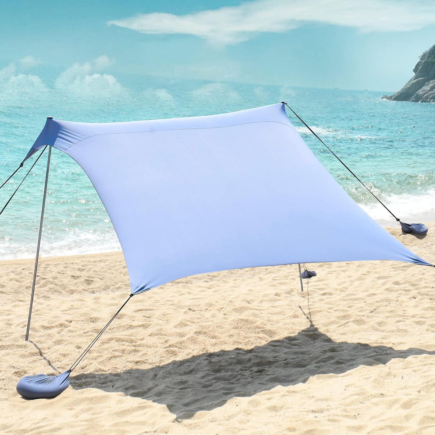 Beach Tents Pop Up 6 Person UPF50+, Popup Canopy Shade Camping Sun Shelter Portable with Carrying Bag, Outdoor Sunshade for Trips, Fishing or Grass Picnic (7x7 Ft 2 Pole, Blue)