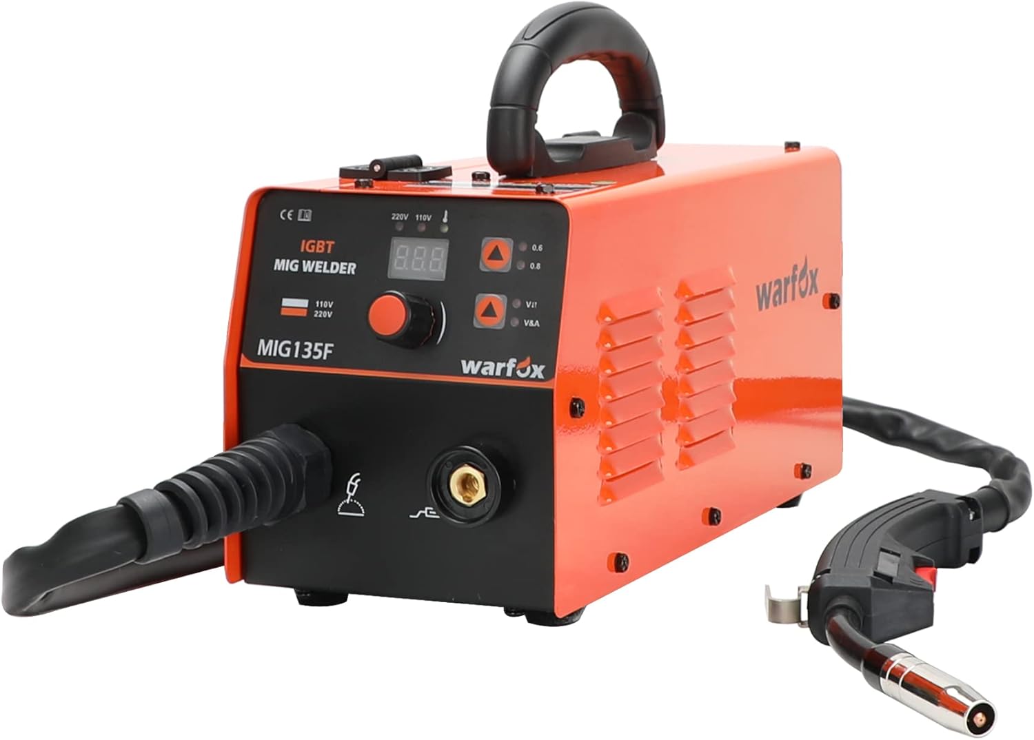 WARFOX Mig Welder, Gasless Flux Core Wire Automatic Feed Welding Machine Mig125F,Dual Voltage 110V/220V Igbt Inverter Mig Home Welder, Orange
