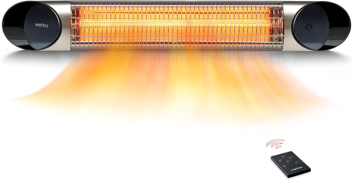 Electric Patio Heater &ndash; Infrared Heater Outdoor and Indoor Use &ndash; Veito Wall Mount Heater with Remote &ndash; 1500W (Black)