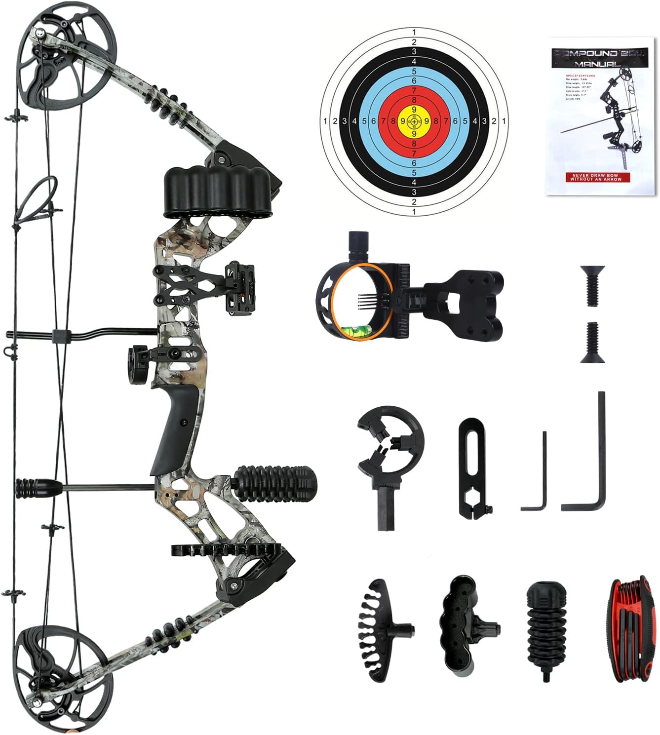 Ghost Hand Compound Bow for Adult and Teens, Archery Hunting Bow Package Set with 30-75lbs, 23.5”-31” Draw Length, 5 Pins Bow Sight, Right Hand, Accessories