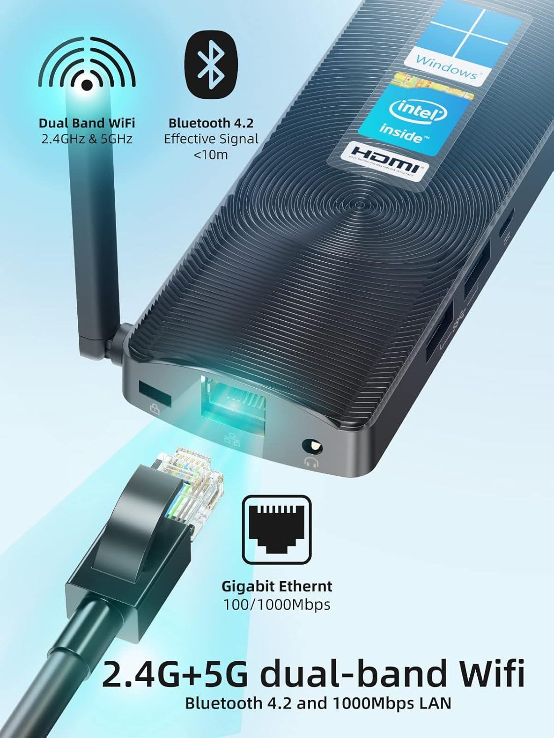 MeLE Mini PC Fanless Windows 11 Pro Portable Desktop Micro Computer Stick N4020 4GB 128GB 4K HDMI Gigabit Ethernet Small Form Factor pc for Home Office School Business Media Industry IoT Etc.PCG02