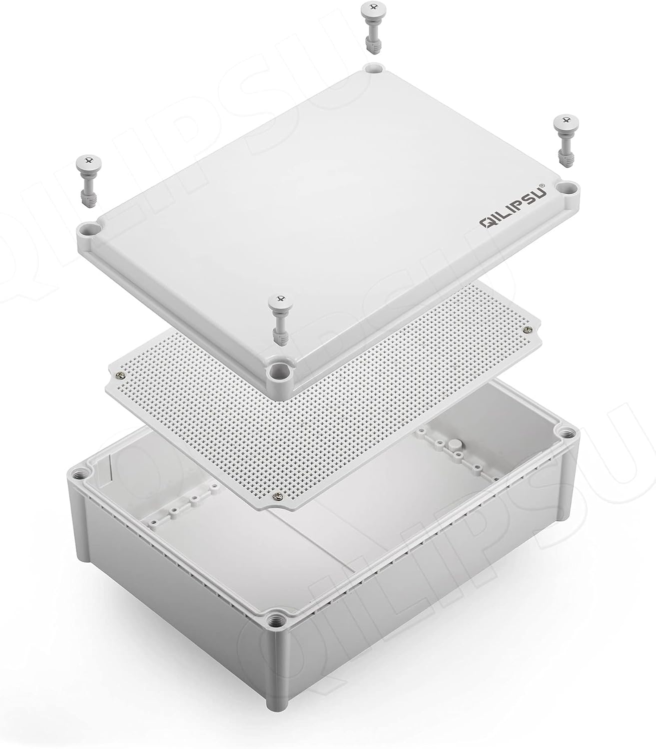 QILIPSU Junction Box with Mounting Plate 380x280x130mm, ABS Plastic DIY Electrical Project Case IP67 Waterproof Dustproof Enclosure Grey (15