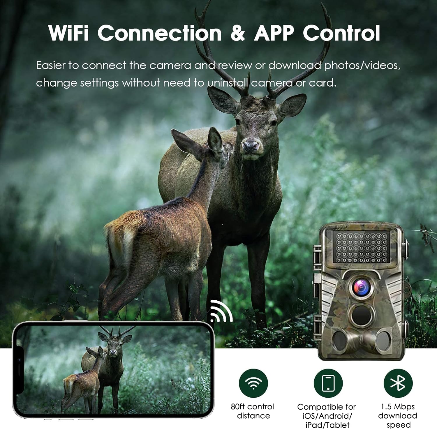 Dsoon WiFi Trail Camera 4K 32MP Bluetooth Game Camera Send Pictures to Phone Hunting Camera with Night Vision 0.2s Activated 120&deg; Detection IP66 Waterproof for Wildlife Deer Scouting Monitoring