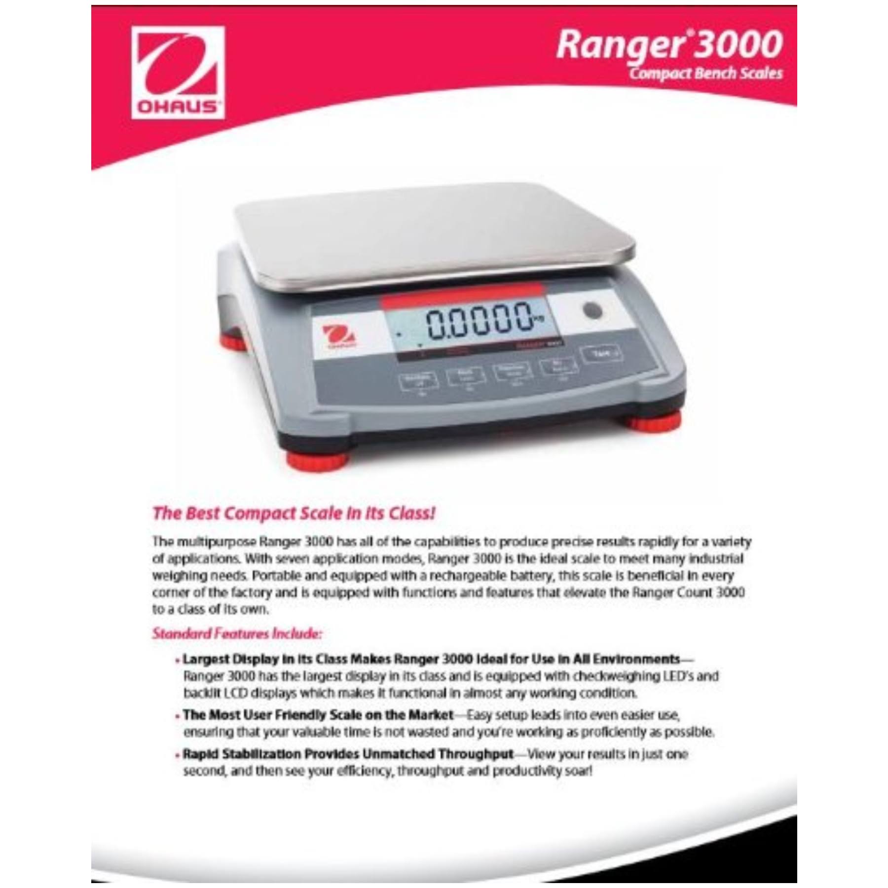 Ohaus R31P30 Ranger 3000 Compact Bench Scale-60 lb/30 kg Capacity