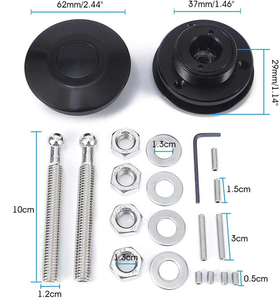 PARTOL Quick Latch Hood Pins Universal Quick Release Latch Push Button Quick Release Bonnet Pin Lock Clip Kit for Mostly Car or DIY, 62mm/2.44