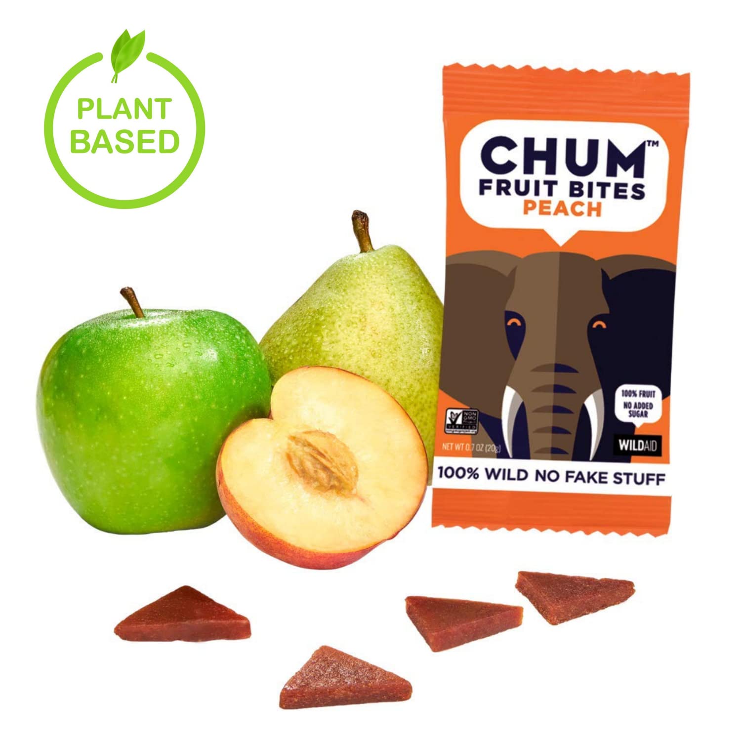 Chum Fruit Bites | Peach | 72 Pack | 100% Fruit | No Added Sugar | Plant Based | All-Natural Healthy Fruit Snack | High Fiber | Vegan | Gluten Free | non-GMO | Kosher | Paleo Pack of 2