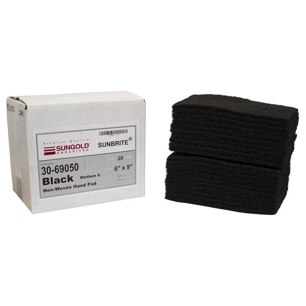 Sun Brite 6 in. x 9 in. x 1/4 in. 150-180 Medium Black Finishing Hand Pads (20-Pack)