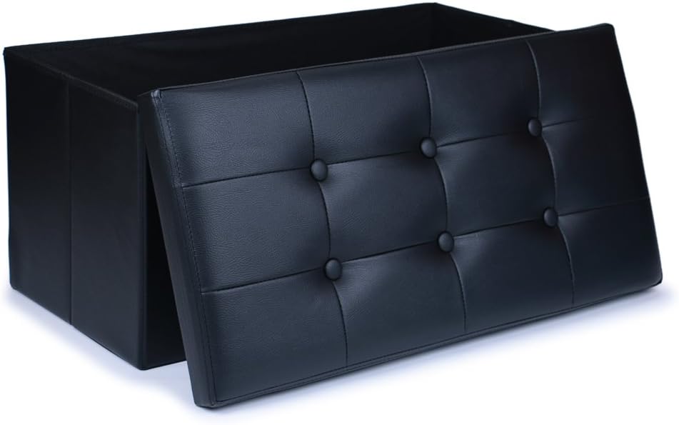 WoneNice 30 Inches Faux Leather Folding Storage Ottoman Bench, Ottoman Toy Chest Folding Storage Box, Hold Up to 300 LB, Dark Brown Pack of 2