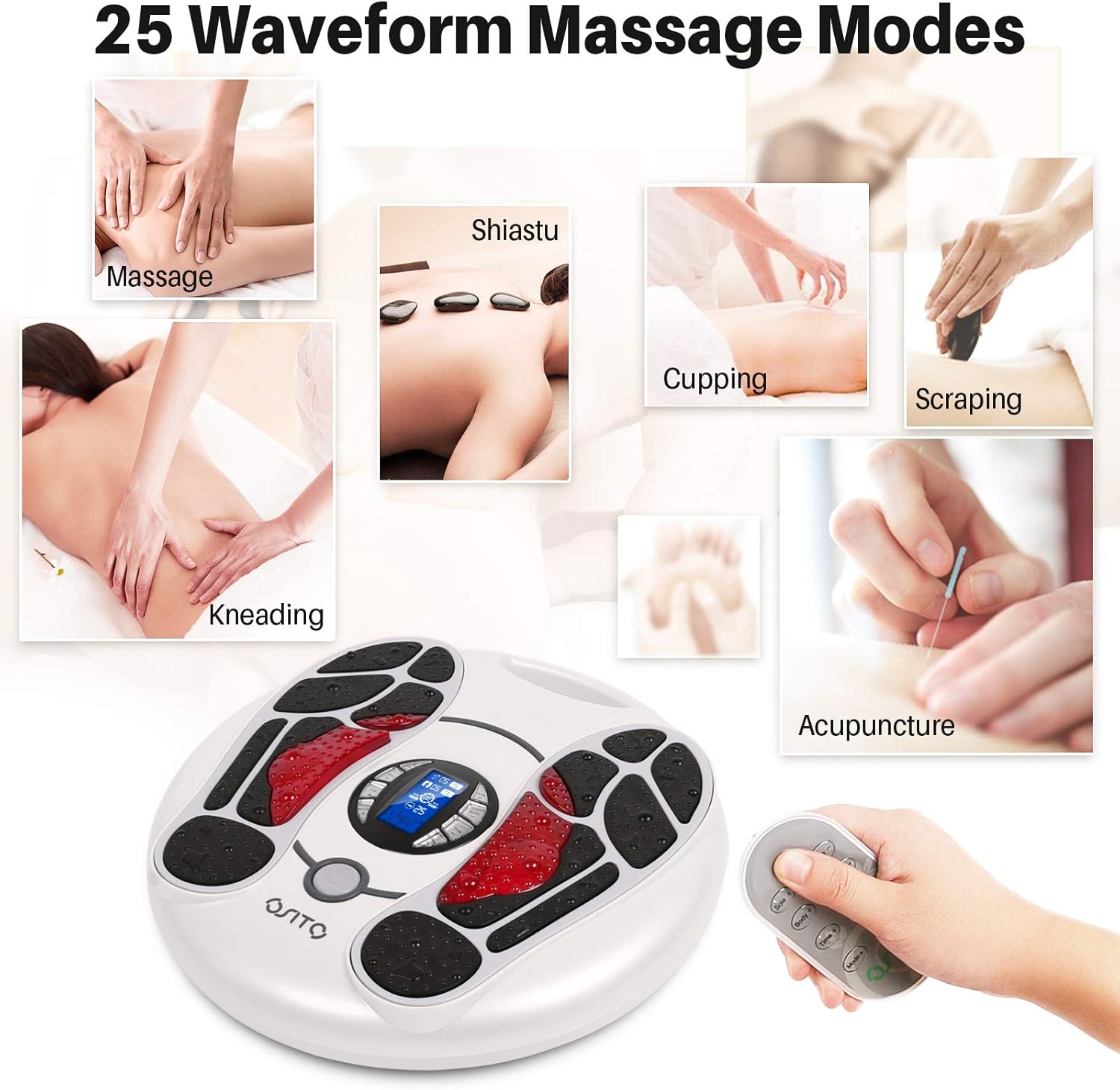 Foot Massager Machine for Pain Relief EMS Leg and Foot Circulation Stimulator Device 25 Modes 50 Intensity (FSA or HSA Eligible) TENS Unit with Remote and 4 Pads