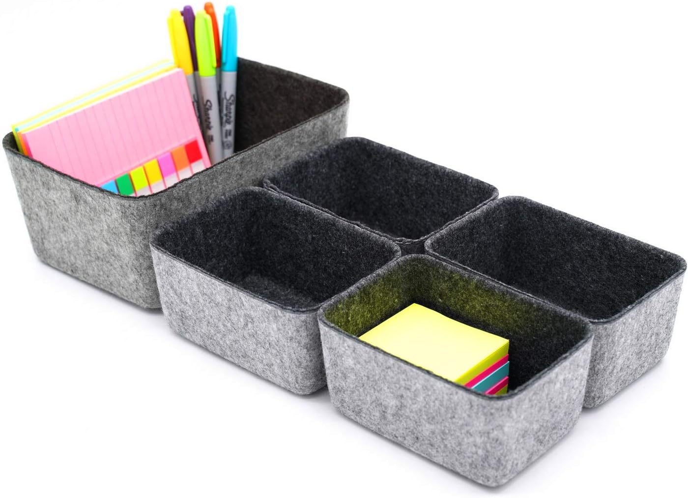 Welaxy Drawer organizers dividers storage bins office organizer bin pack of 5 (Charcoal) Pack of 2