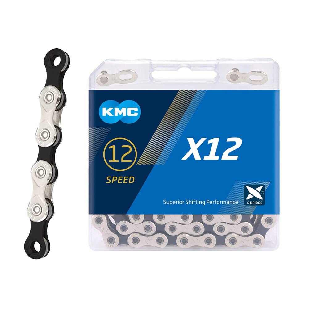 KMC 12 Speed Chain 126 Link X12 Upgraded Silver/Black Chain Pack of 2