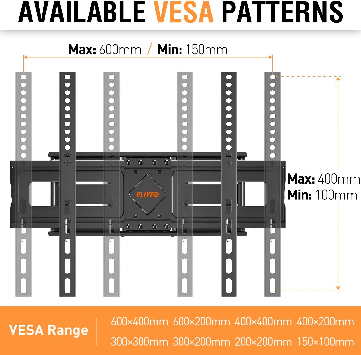 ELIVED TV Wall Mount for Most 37-75 Inch Flat Screen TVs, Swivel and Tilt Full Motion TV Mount Bracket with Articulating Dual Arms, Max VESA 600x400mm, 99 lbs. Loading, Fits 16