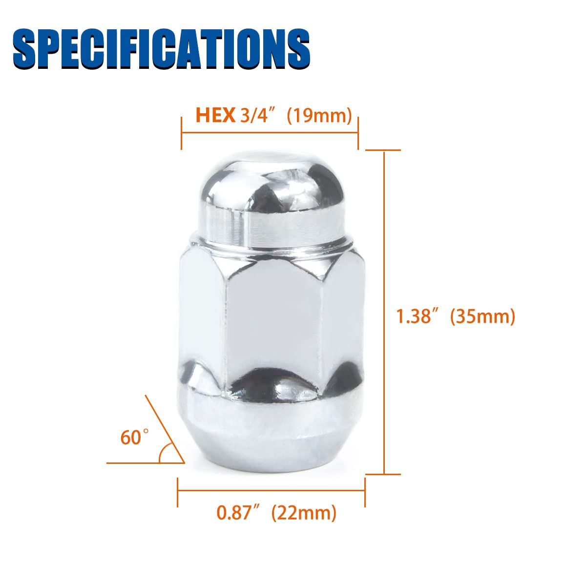 GAsupply M12x1.5 Lug Nuts Chrome, Closed End Bulge Acorn Lug Nuts 1.38