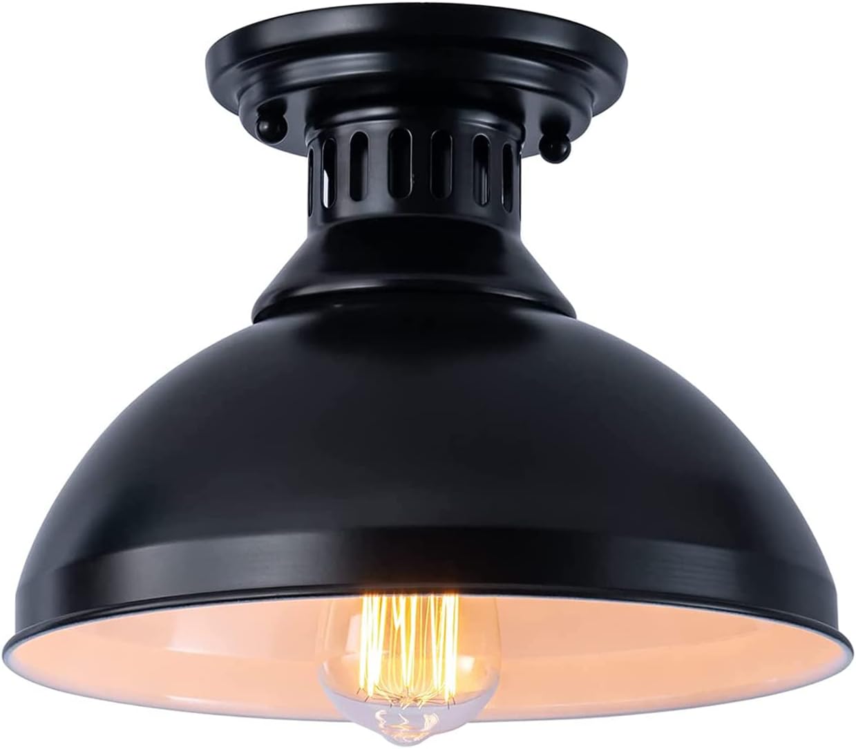 Industrial Semi Flush Mount Ceiling Light Fixture Set of 2, Farmhouse Close to Ceiling Lighting with Black Metal Shade, 2 Pack Vintage Rustic Ceiling Lights for Stairway Foyer Kitchen Porch Entryway