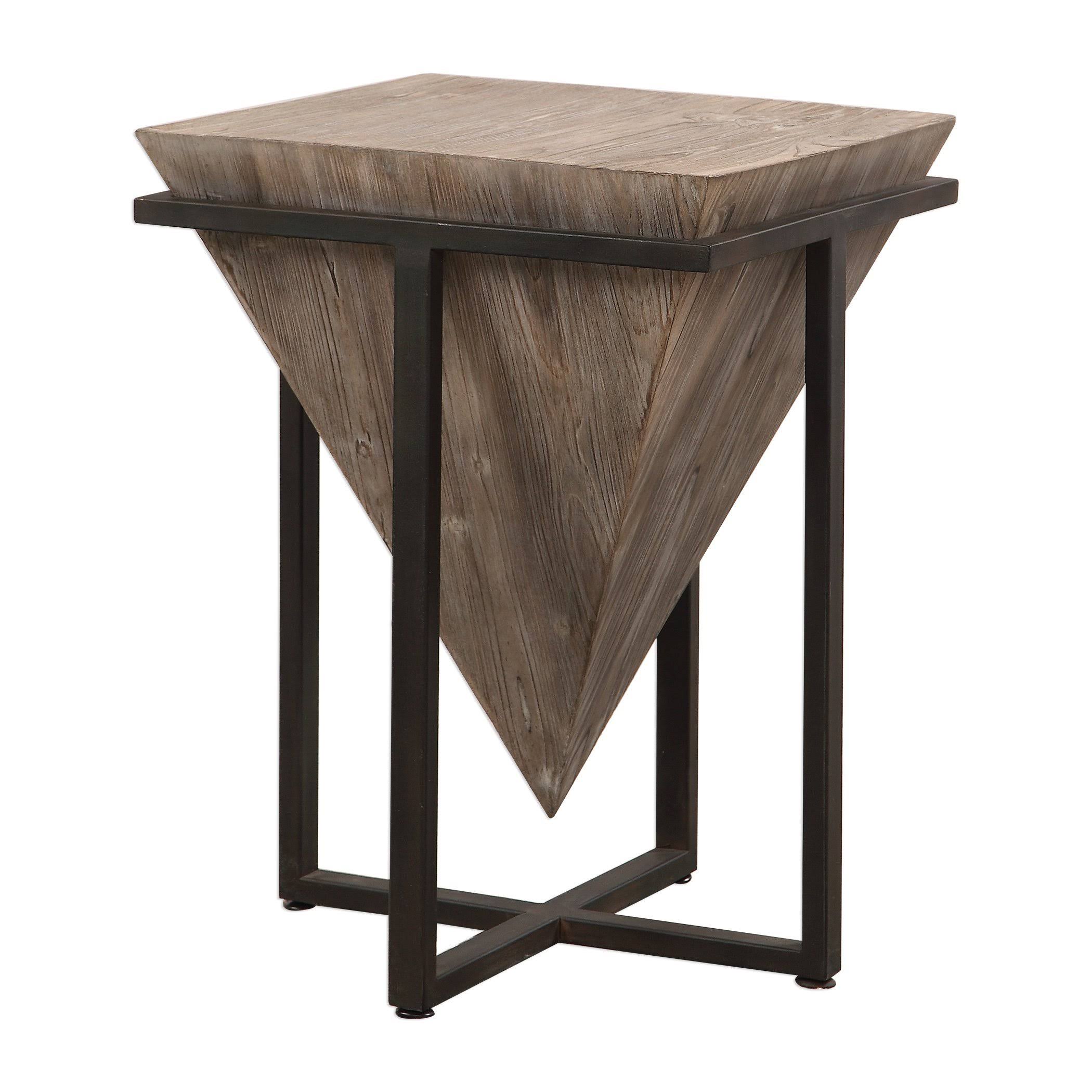 My Swanky Home Modern Rustic Industrial Pyramid End Table | Geometric Iron Wood Block Accent