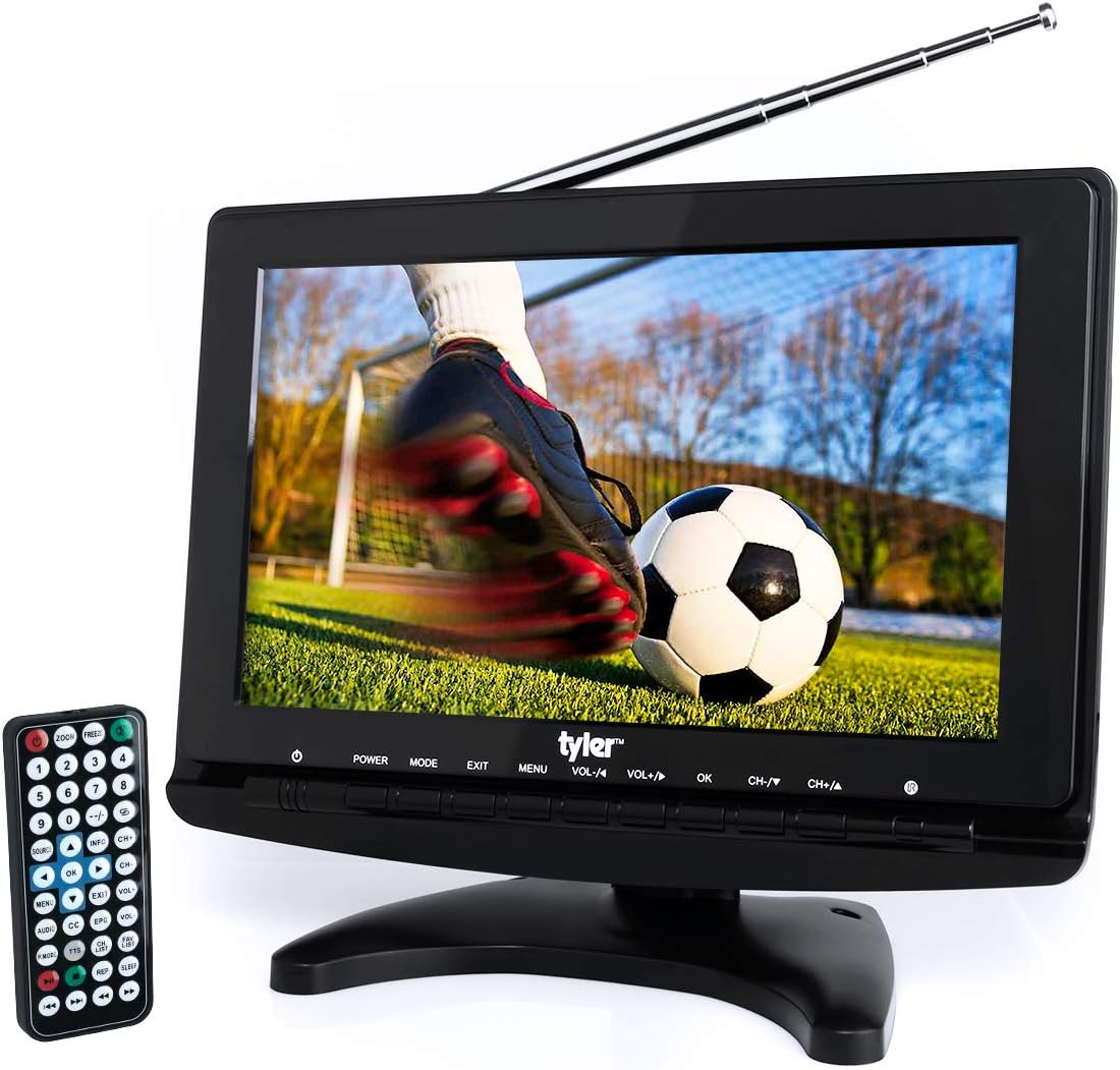 Tyler TTV706 10” Portable Widescreen 1080P LCD TV with Detachable Antennas, HDMI, USB, RCA, FM Radio, Built in Digital Tuner, AV Inputs, AC/DC, (3) Antennas, and Remote Control