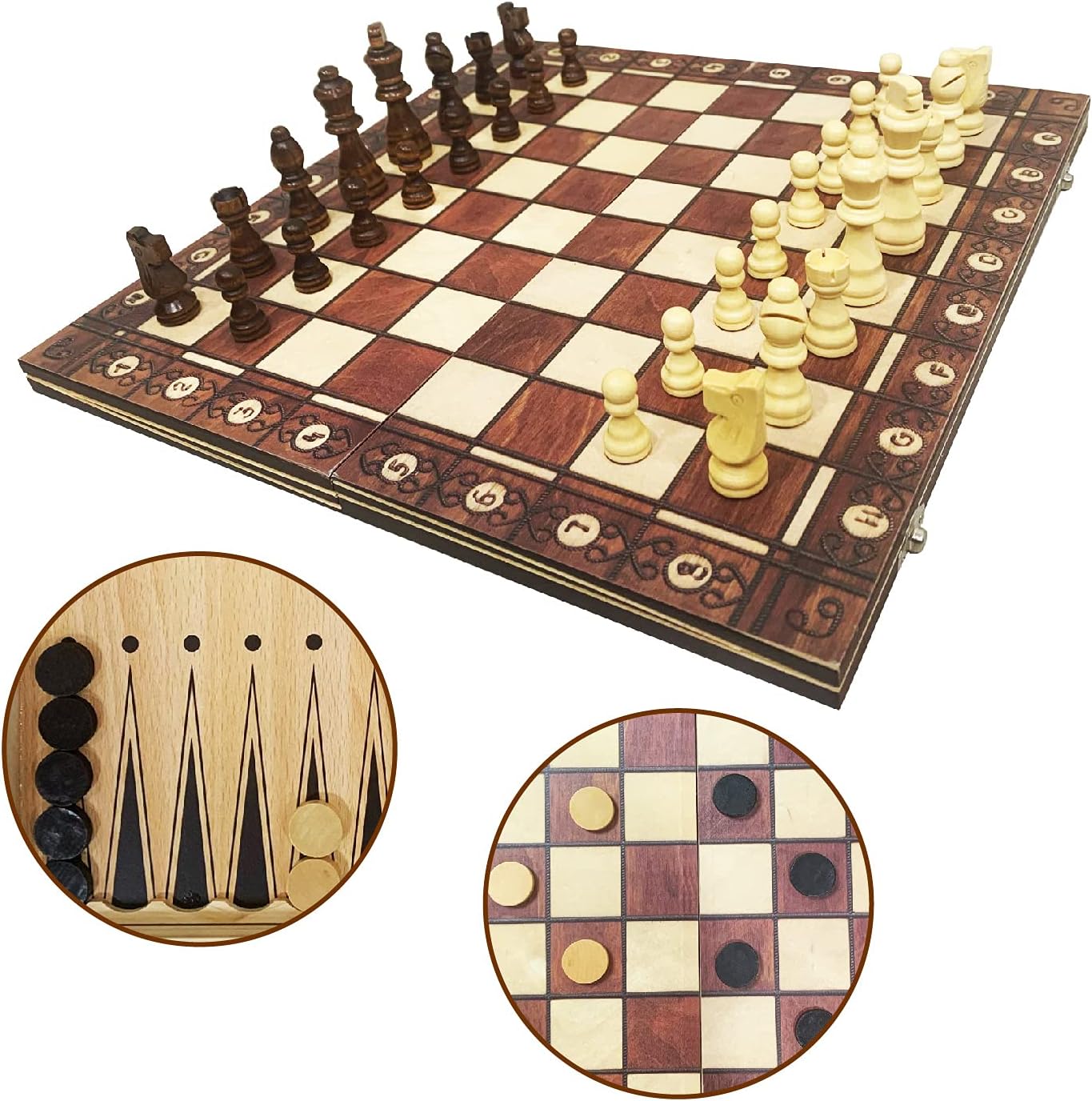 3 in 1 Chess Set - Chess - Checkers Board - Backgammon-15 Inch Chess Board-Game Chess-Play Chess-Chess Set-Chess Playing-Chess Pieces-Pieces of Chess-Board Games-Chess Board Setup for Kids and Adults Pack of 2