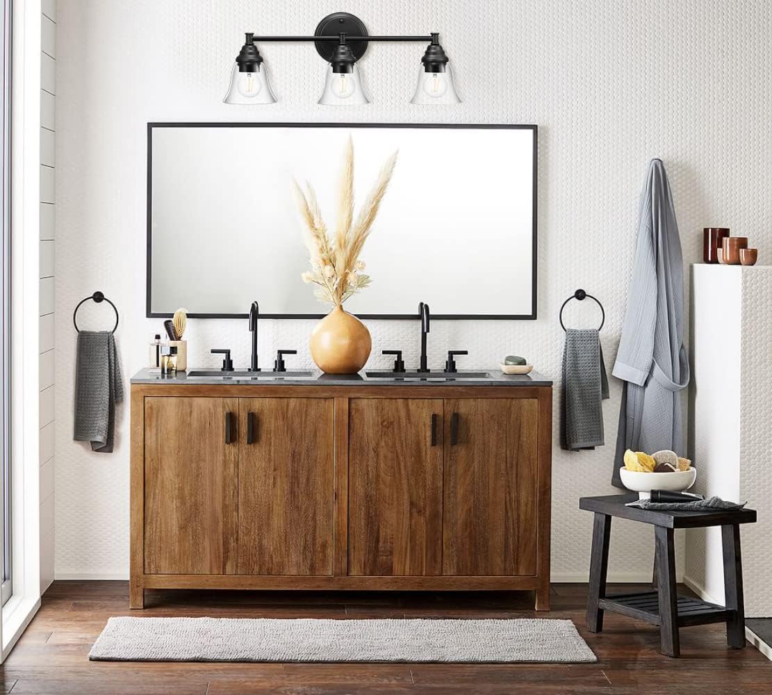 3-Light Bathroom Vanity Light Fixture Farmhouse Wall Lighting in Matte Black Finished ETL Listed