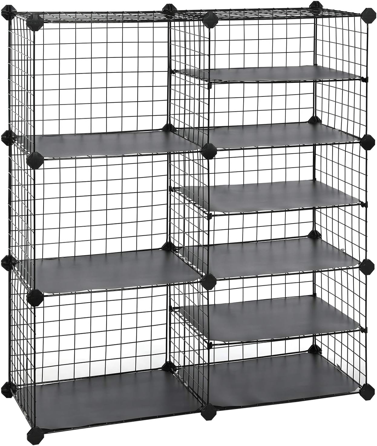 SONGMICS Cube Storage Unit, Interlocking Metal Wire Organizer with Divider Design, Modular Cabinet, Bookcase for Closet Bedroom Kid’s Room, 32.7 L x 12.2 W x 36.6 H Inches, Black ULPI36H Pack of 2