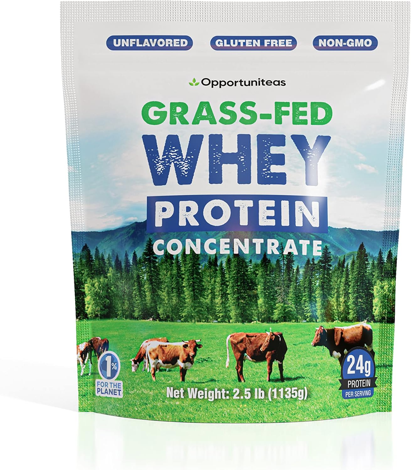 Grass Fed Whey Protein Powder Concentrate - Unflavored & Unsweetened - Pure Protein Supplement for Drink, Smoothie, Shake, Cooking & Baking - Non GMO, Hormone Free & Gluten Free - 2.5 Pound Pack of 2