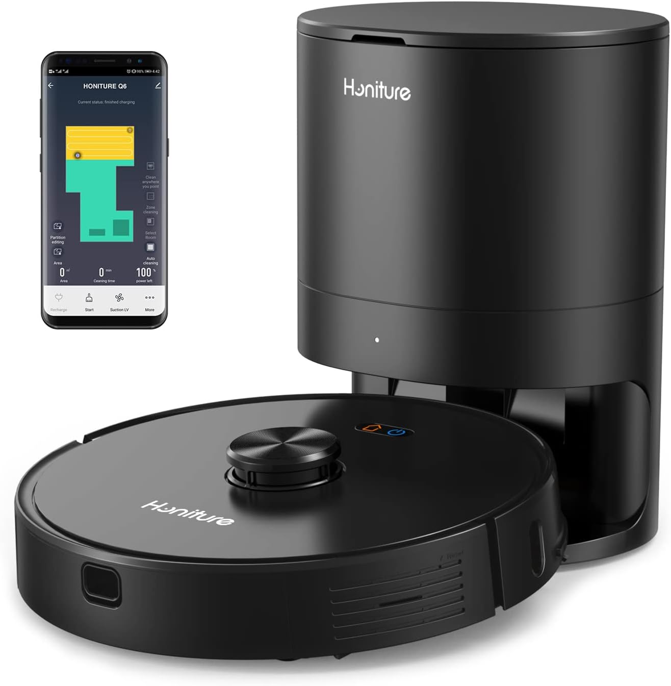 HONITURE Q6pro Robot Vacuum Cleaner, Self Emptying Robot Vacuum and Mop Combo, 3000Pa Suction, LIDAR Navigation, Multi-Floor Mapping, Virtual Boundary, Ideal for Pet Hair and Hard Floor Carpet