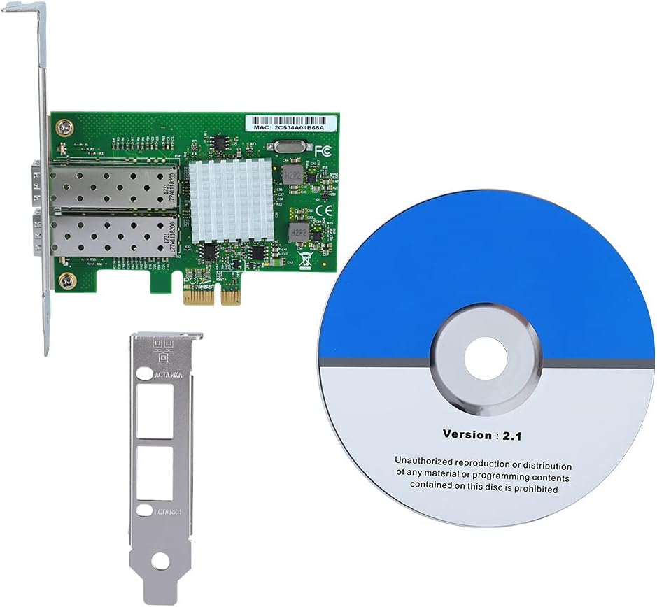 Dual Gigabit Ethernet Adapter Fiber PCI-E Network Card fo 82576 Chip , Gold-Plated PCI-E Interface,Thickened Metal Heat Sink Supports Single Mode Fiber and Multimode Fiber