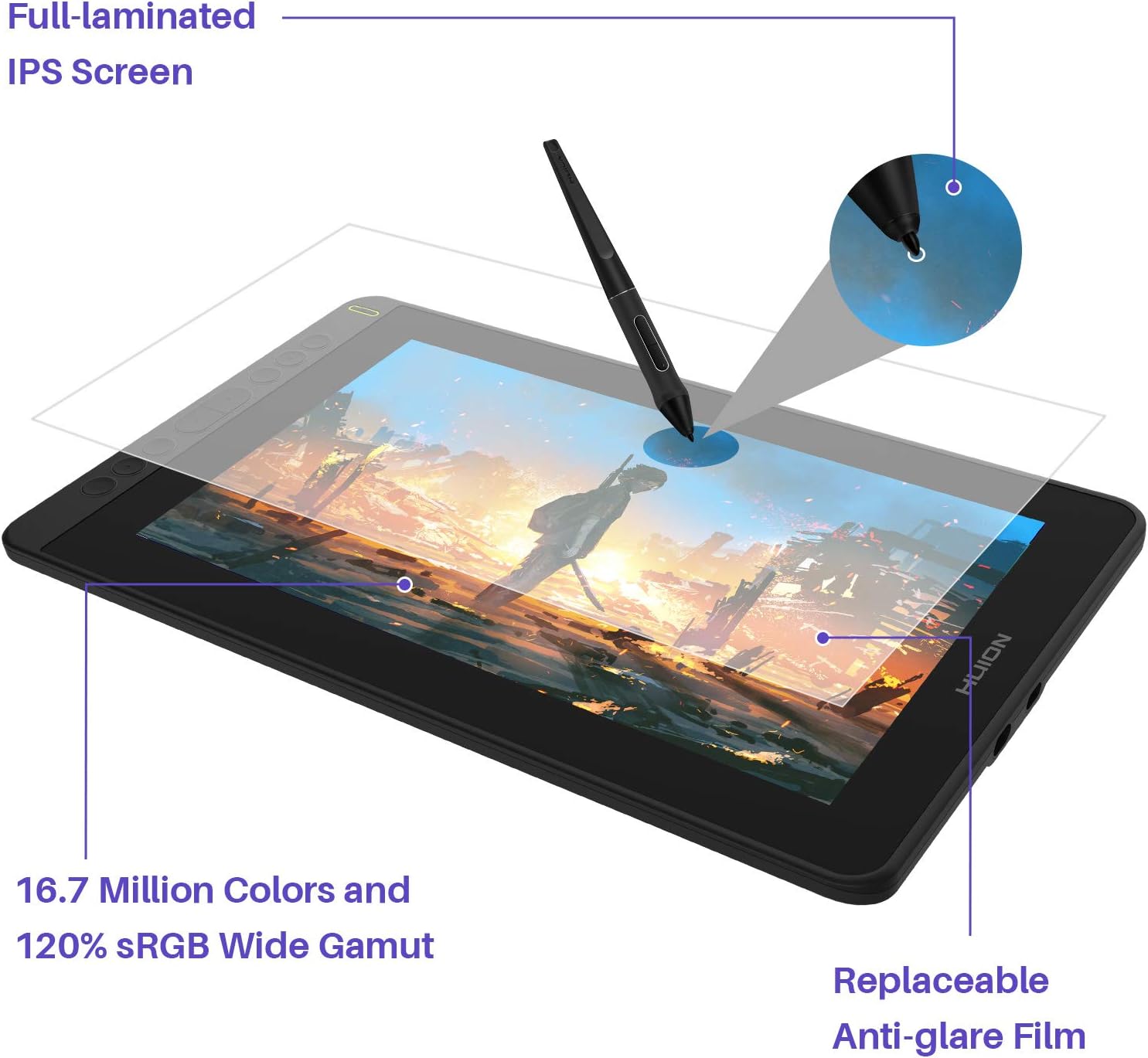 2021 HUION Kamvas 12 Graphics Drawing Tablet with Screen Full-Laminated Android Support Pen Display Graphic Monitor with Battery-Free Stylus Tilt 8192 Levels Pressure 8 Express Keys, Black