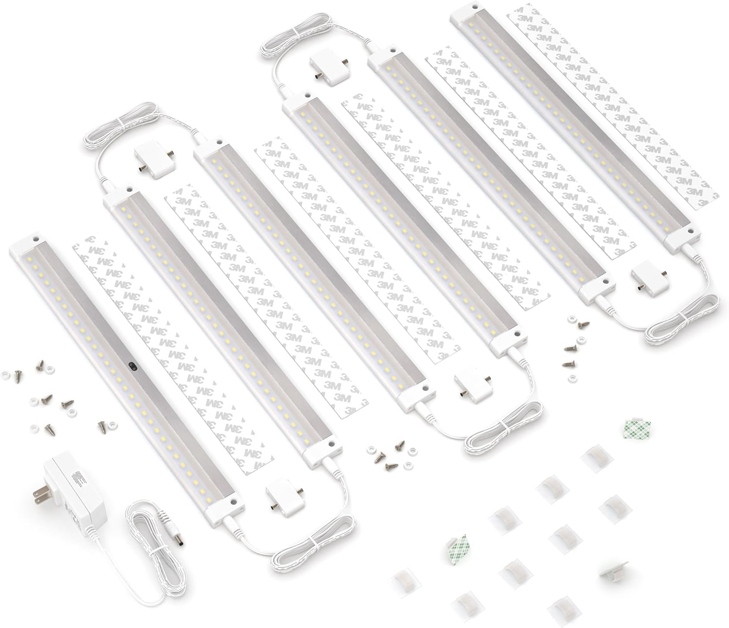 EShine White Finish 6 Panels 12 inch LED Dimmable Under Cabinet Lighting Kit, Hand Wave Activated - Touchless Dimming Control, Warm White (3000K)