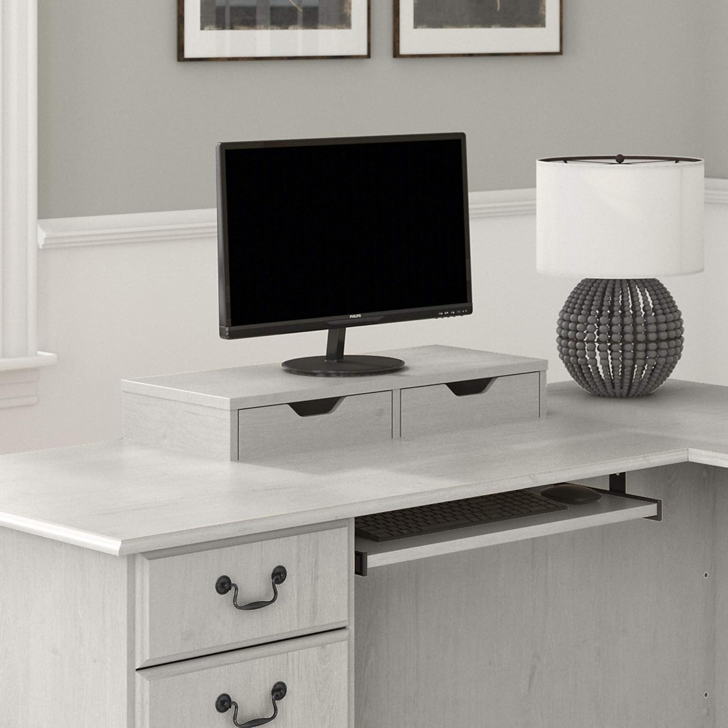 Bush Furniture Saratoga Desktop Organizer with Drawers in Linen White Oak Pack of 2