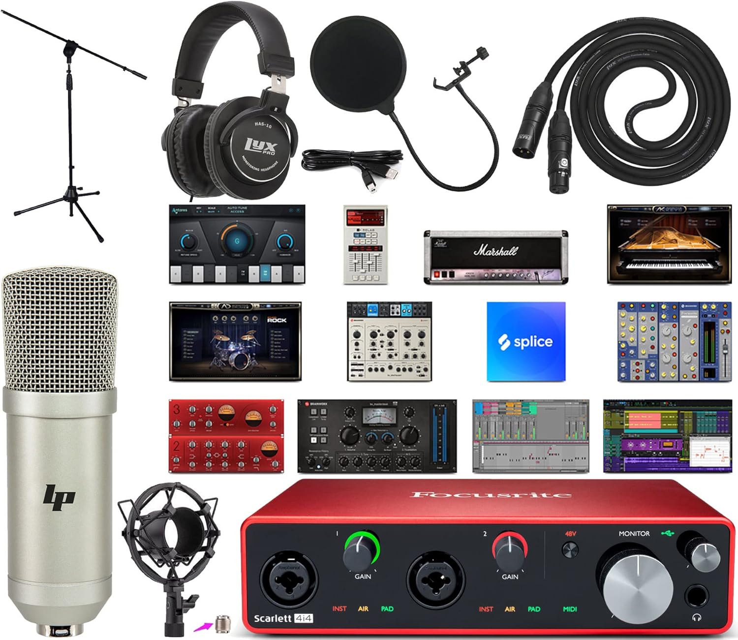 Focusrite Scarlett 4i4 4x4 USB Audio Interface Full Studio Bundle with Creative Music Production Software Kit