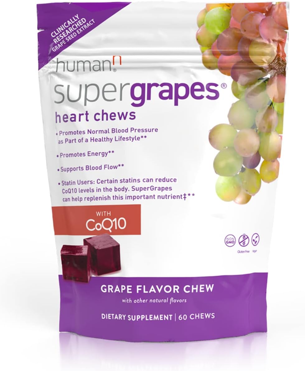 HumanN SuperGrapes Chews Supplement –– with CoQ10 – Grape Flavor, 60 Count Pack of 2