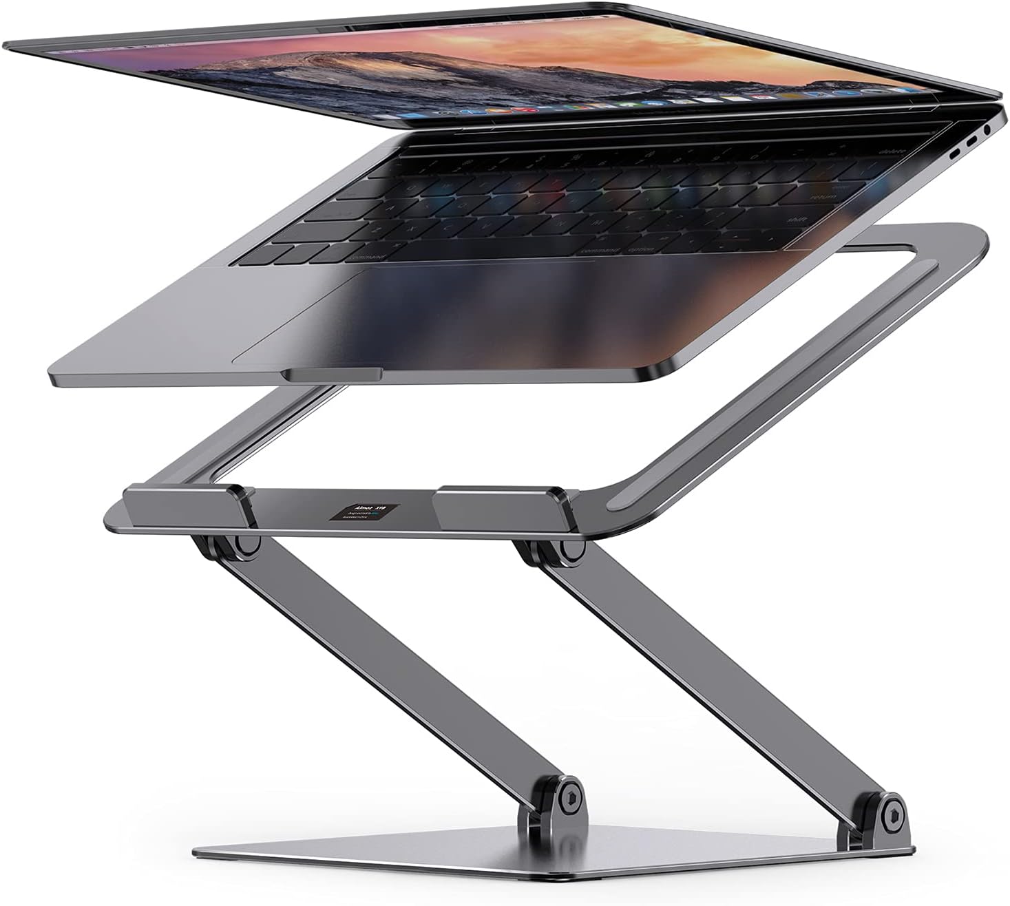 Almoz Laptop Stand, Aluminum Computer Riser, Ergonomic Adjustable Height Laptop Stand for Desk, Portable Elevate Laptop Riser Compatible with All Laptop 10-17.3 Inches, Space Grey