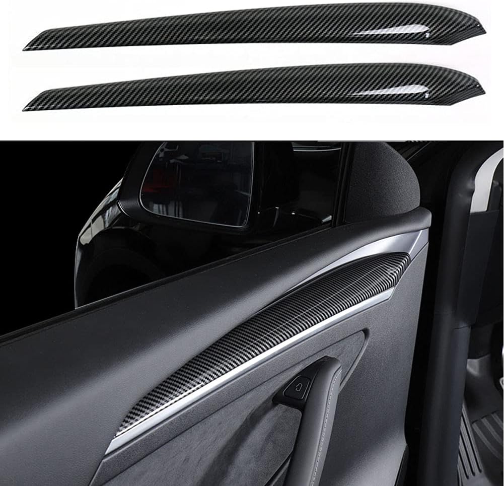 2Pcs ABS Matte Carbon Fiber Inner Front Door Panel Armrest Cover Protector Interior Accessories Compatible with Latest 2021 2022 Tesla Model 3 Pack of 2