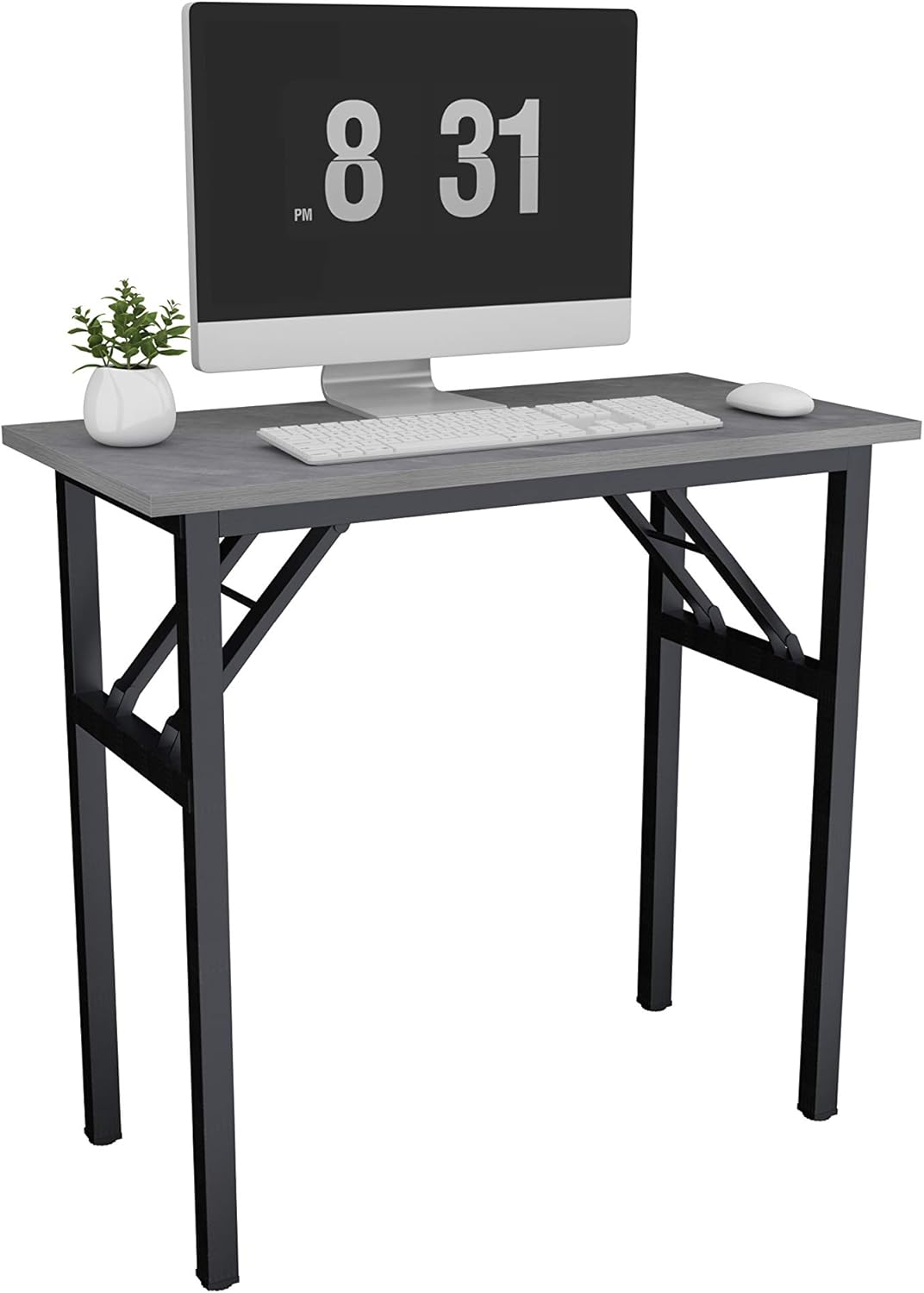 Soges Computer Desk 55 inches Folding Table,Laptop Desk Dining Table Writing Table Study Desk,Workstation for Home Office No- Assembly Required，Teak&Black